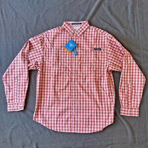 Men's Columbia PFG Super Tamiami™ Long Sleeve Fishing Shirt - orange/red check